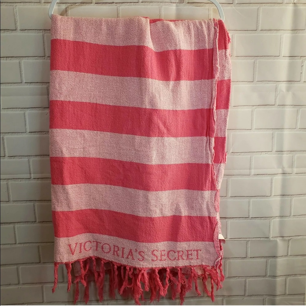 Victoria’s Secret pink striped throw blanket 56x42